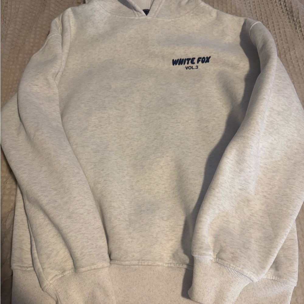 White Fox Boutique Light Gray Pullover Hoodie with Navy Logo